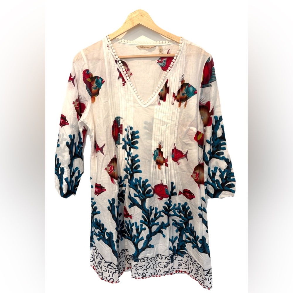 Soft Surroundings Seychelles Tropical Fish Tunic Kaftan Beach Tunic Women Med